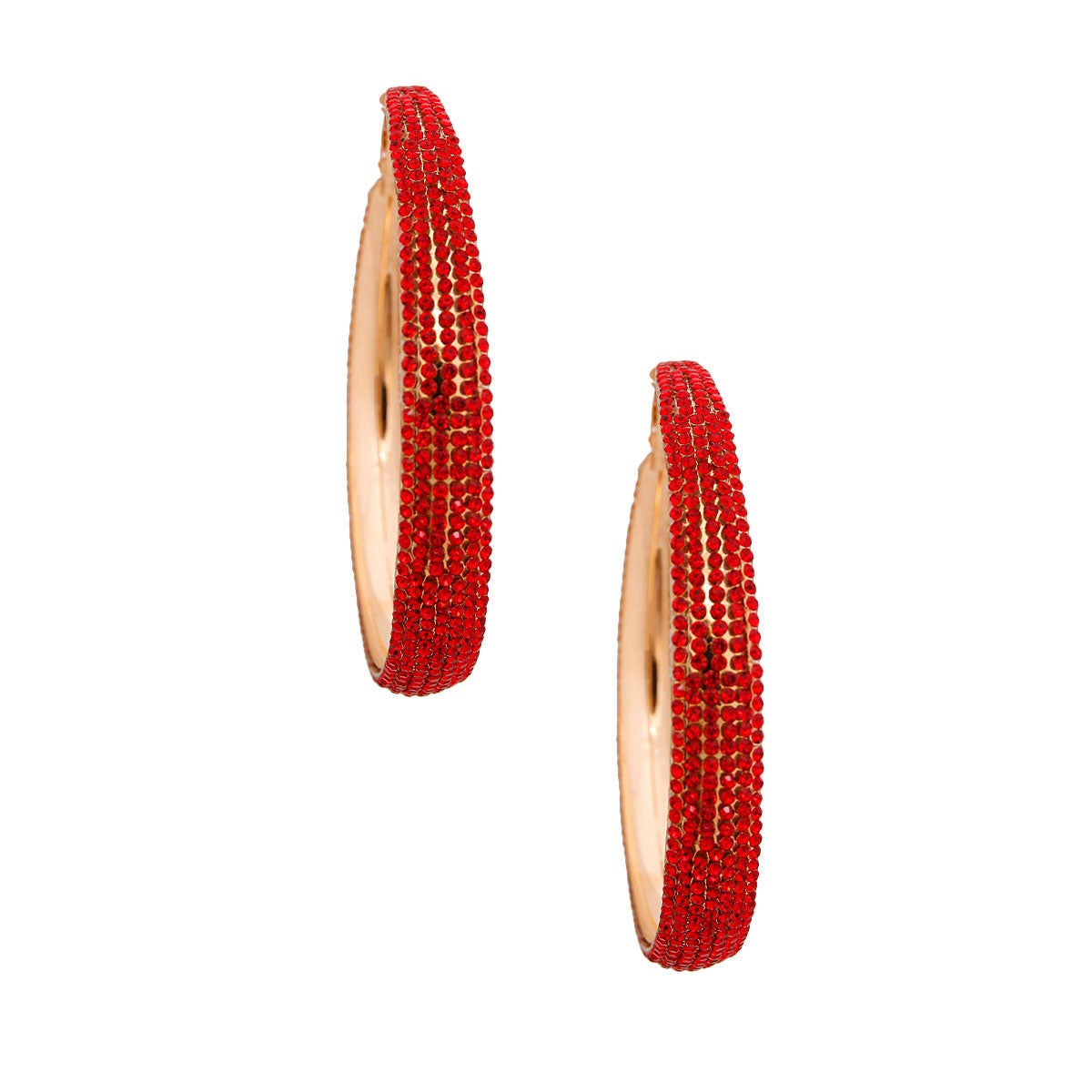 Red Rhinestone Lined Gold Hoops