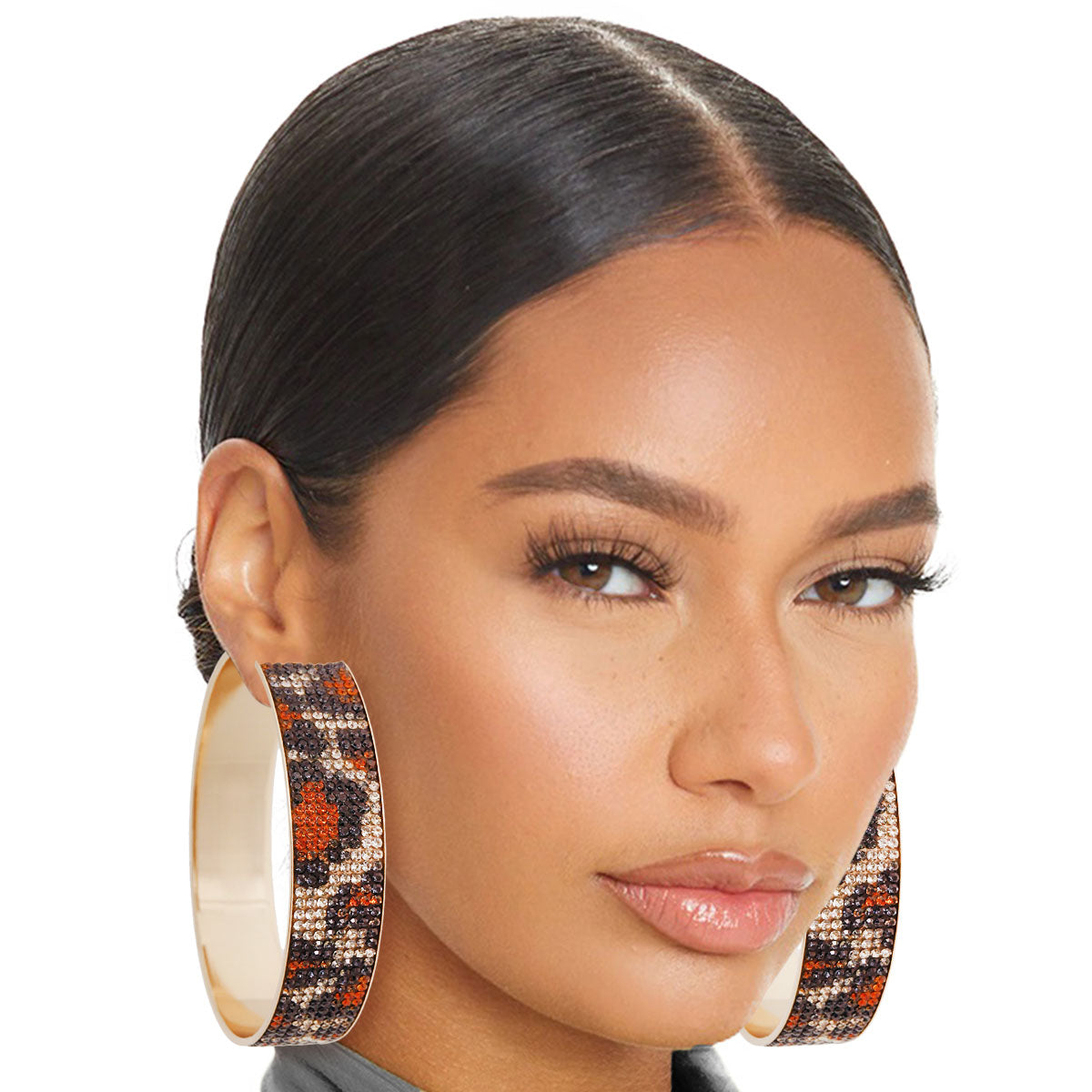 Leopard Brown Wide Metal Hoops