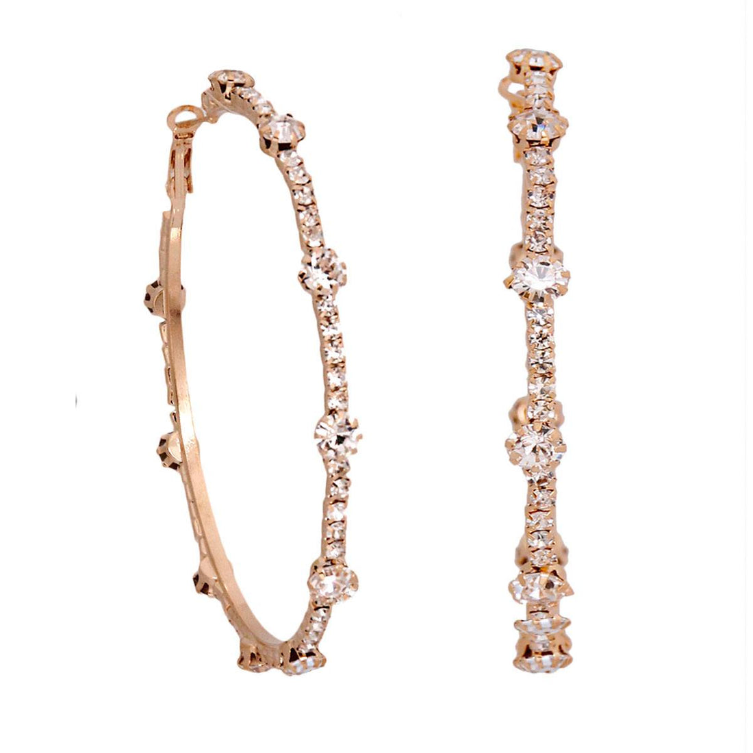 Gold Round Stone Pave Hoops