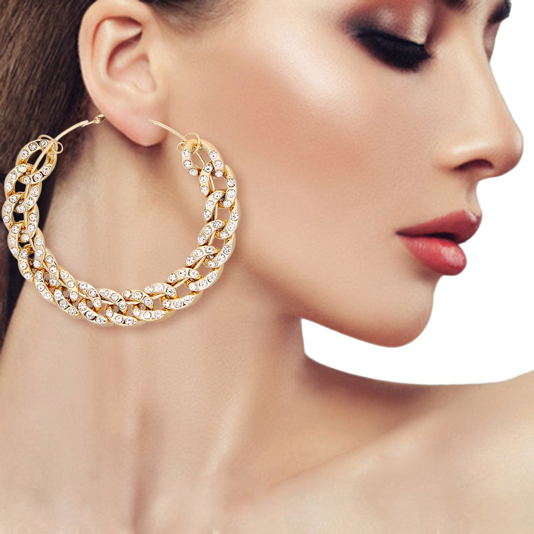 2.75 inch Gold Pave Stone Hoops