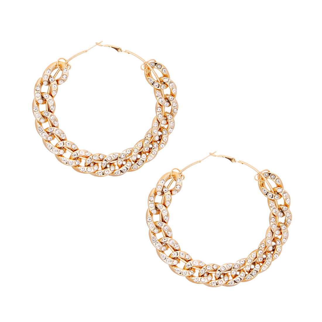 2.75 inch Gold Pave Stone Hoops