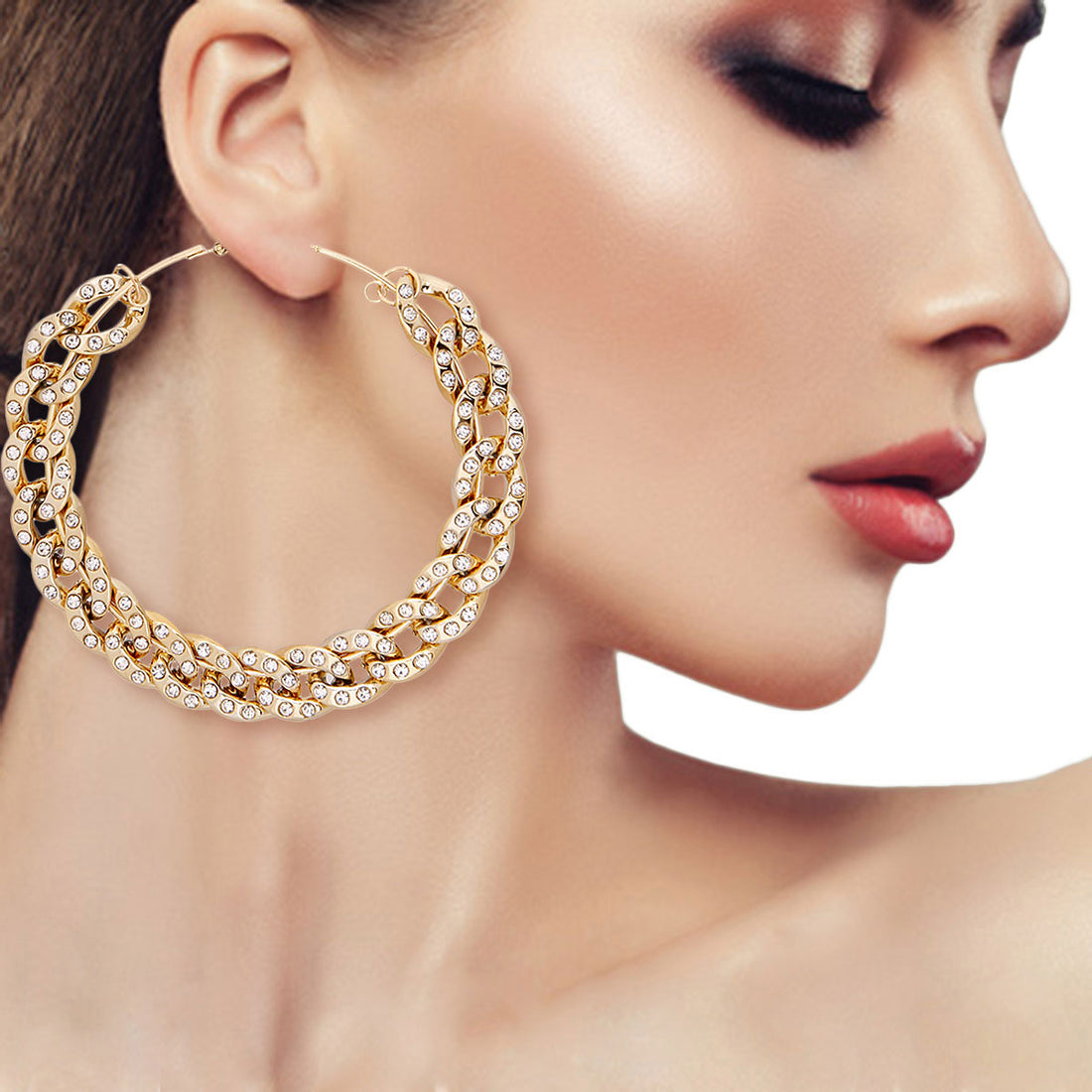 3 inch Gold Pave Stone Hoops