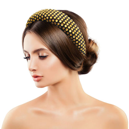 Gold Rhinestone Black Puffy Headband