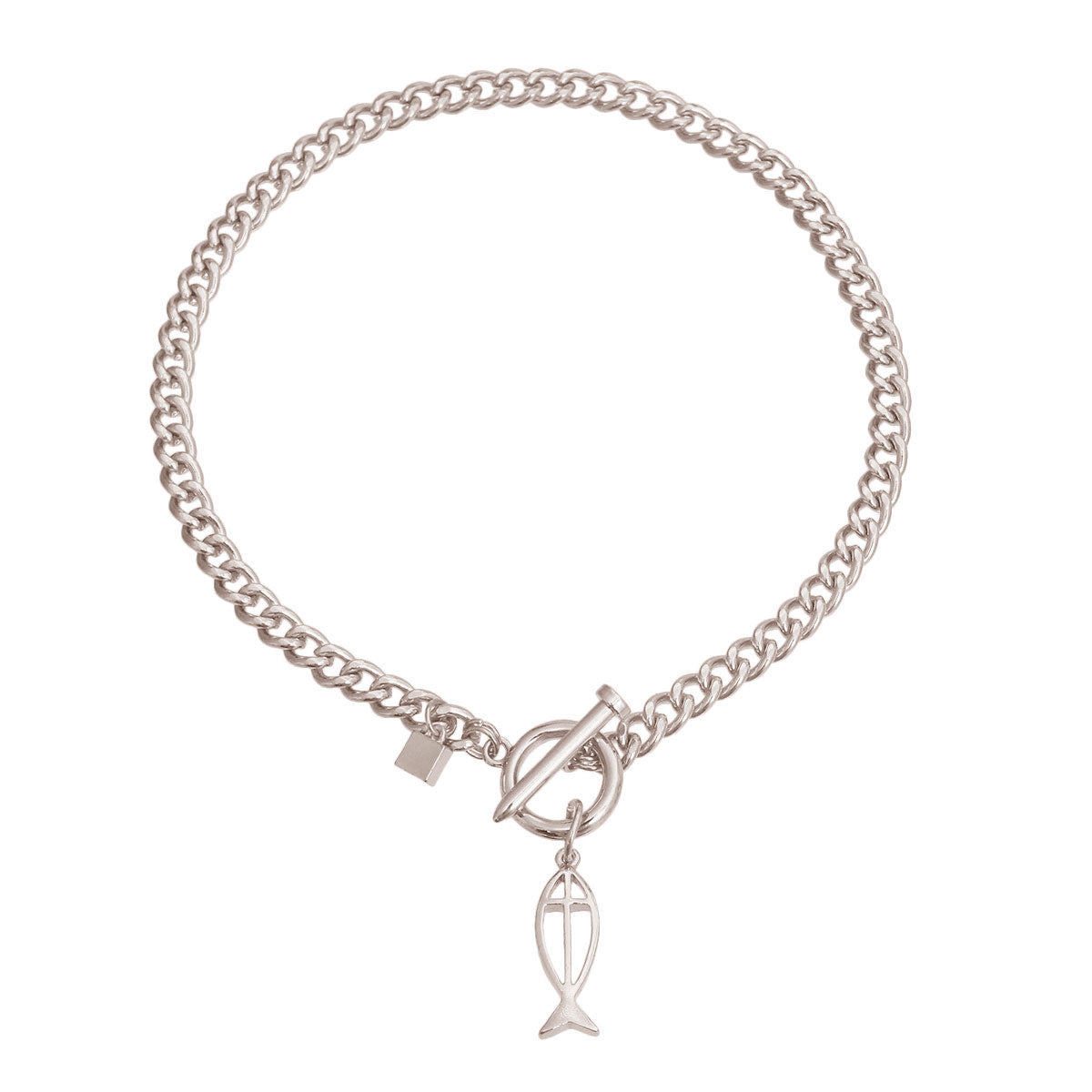 Silver Chain Fish Toggle Necklace
