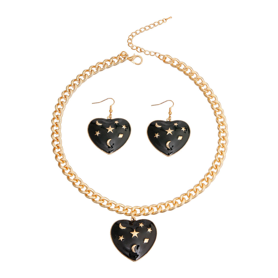 Black Night Sky Heart Necklace Set