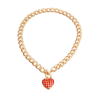 Red Houndstooth Heart Necklace