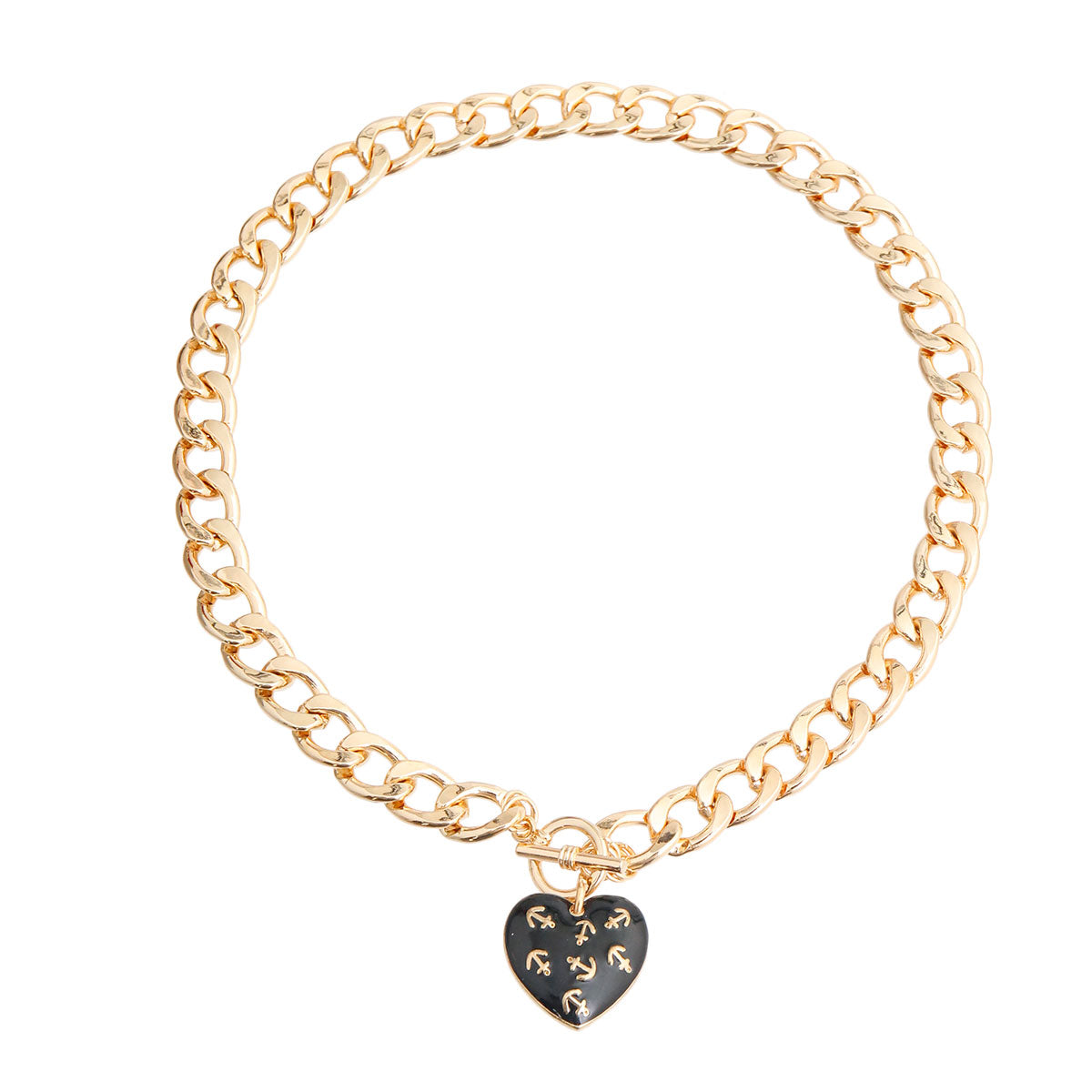 Black Anchor Heart Necklace