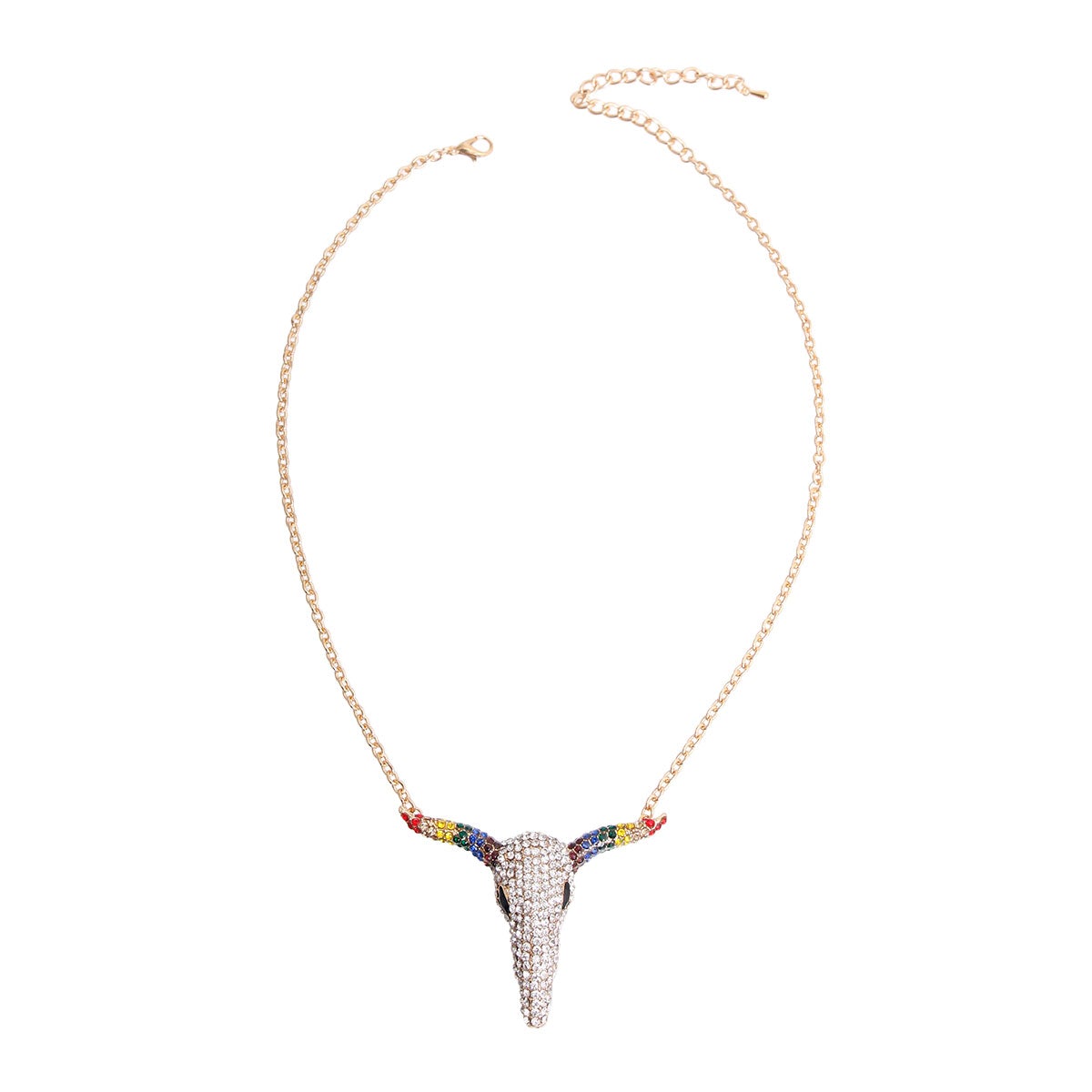 Rainbow Rhinestone Steer Necklace