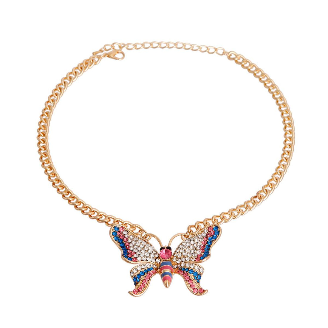 Pink Blue Stone Butterfly Necklace