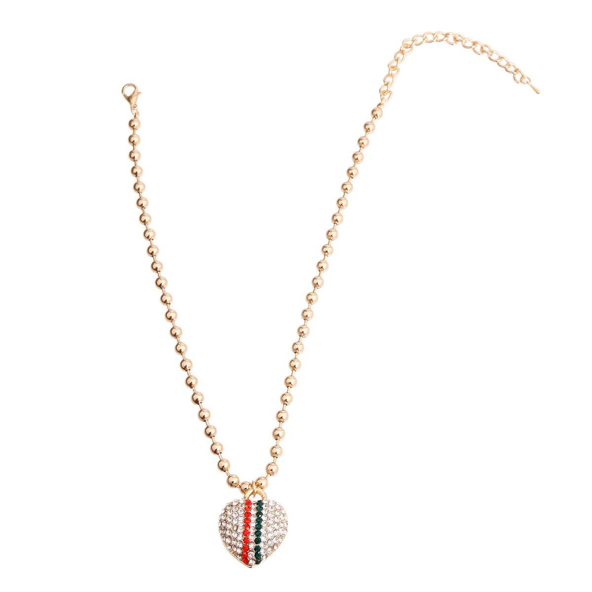 Designer Style Stripe Heart Gold Ball Necklace