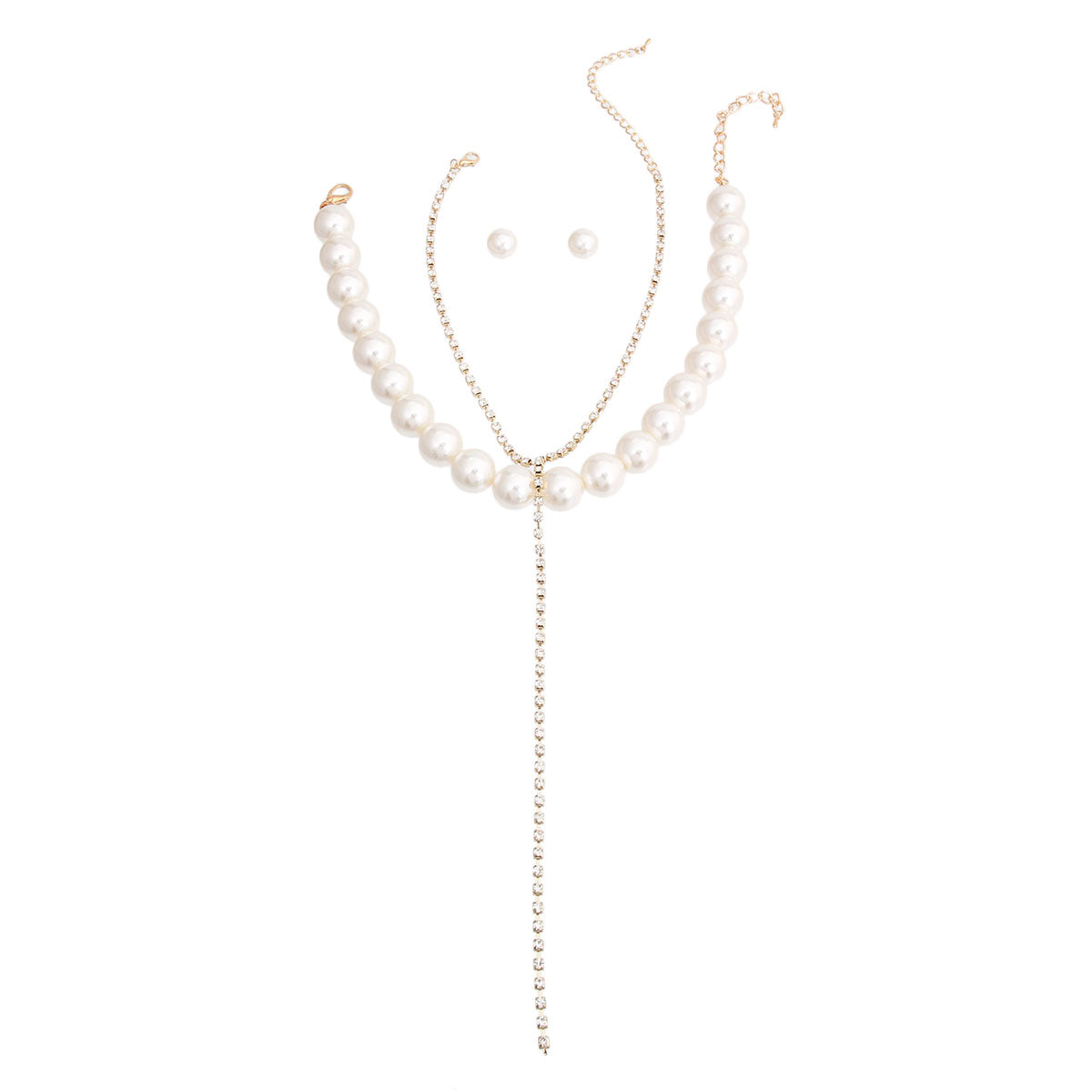Cream Pearl and Y Rhinestone Necklace