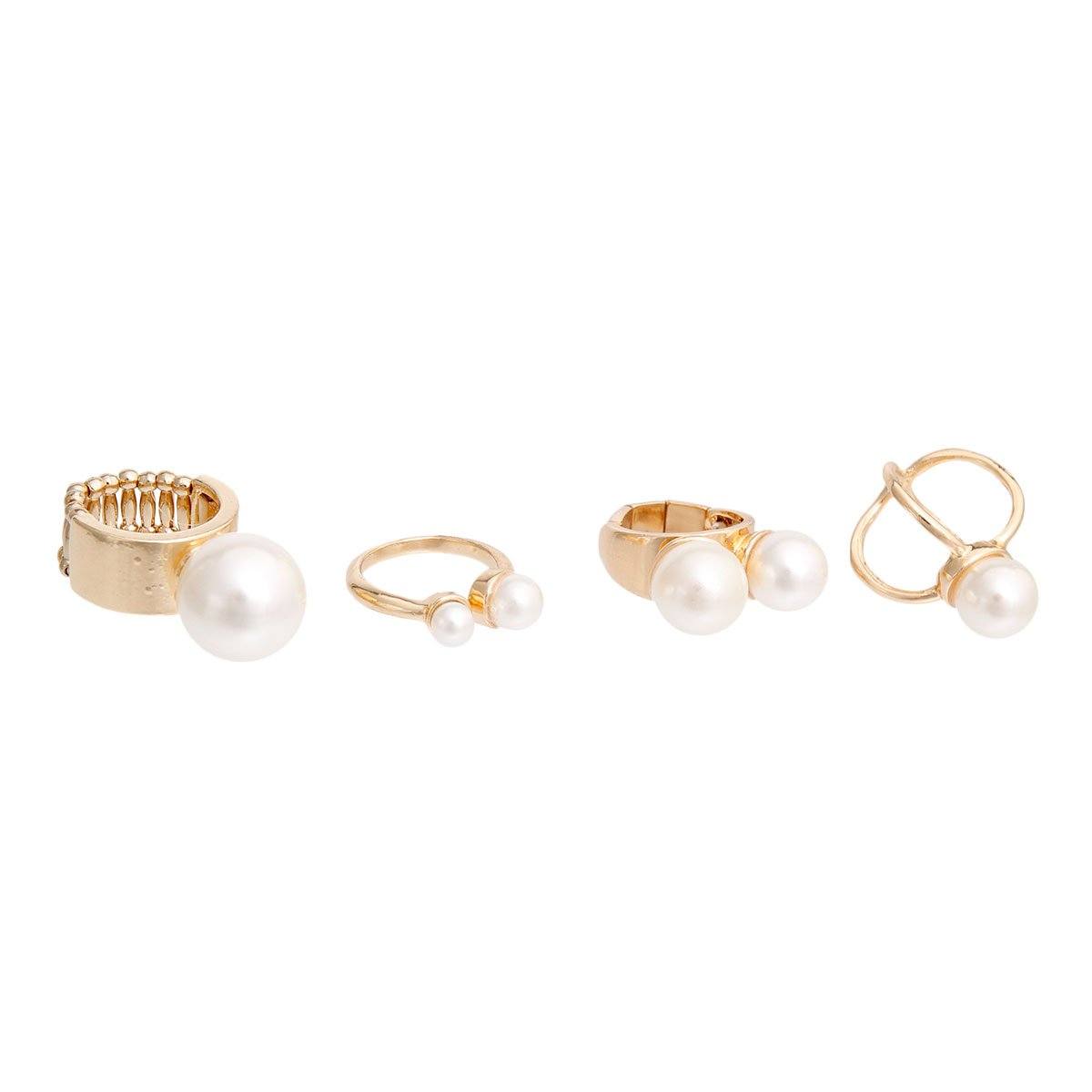 Cream and Gold Pearl Midi Ring Set