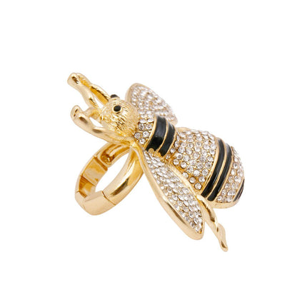 Designer Style Gold and Rhinestone Bee Stretch Ring