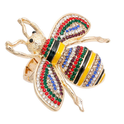 Designer Style Multi Color Rhinestone Bee Stretch Ring