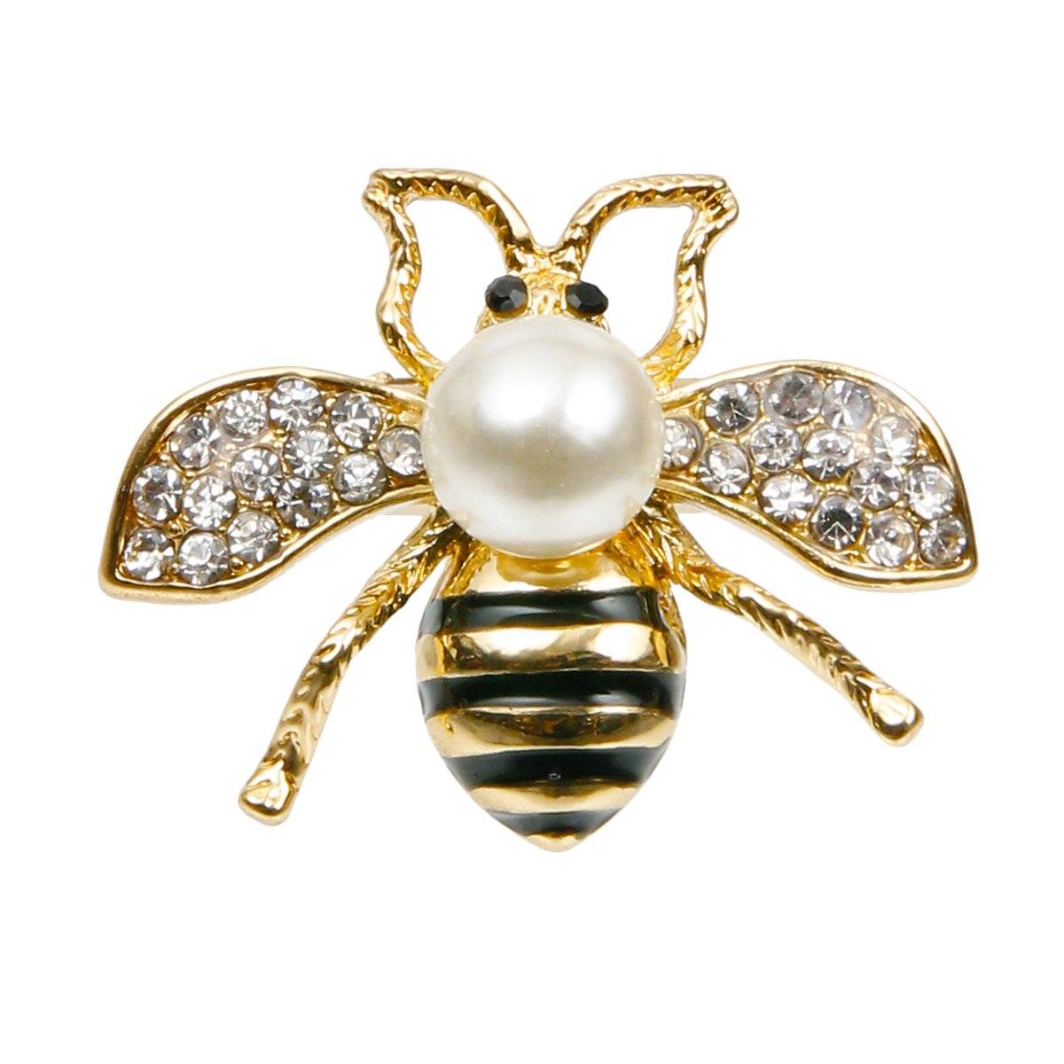 Designer Style Rhinestone Bee Stretch Ring with Pearl Detail