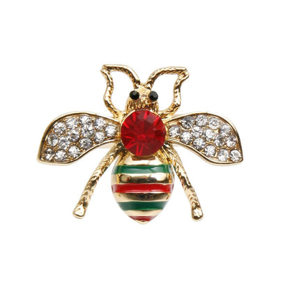 Designer Style Rhinestone Bee Stretch Ring with Red Rhinestone Detail