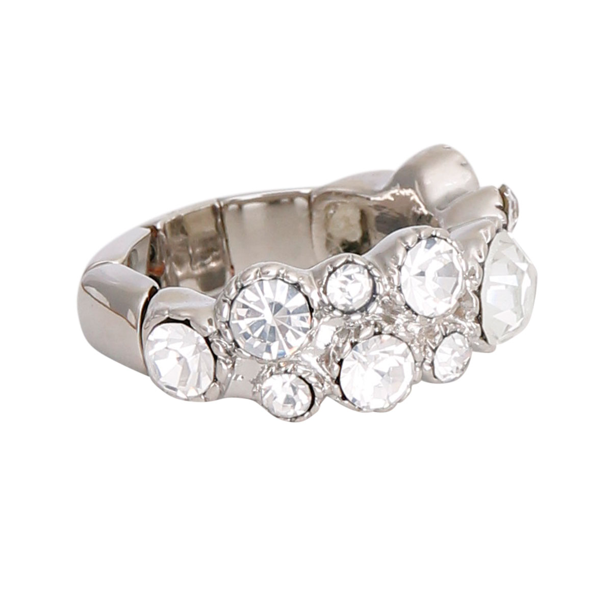 Silver Clustered Round Stone Ring