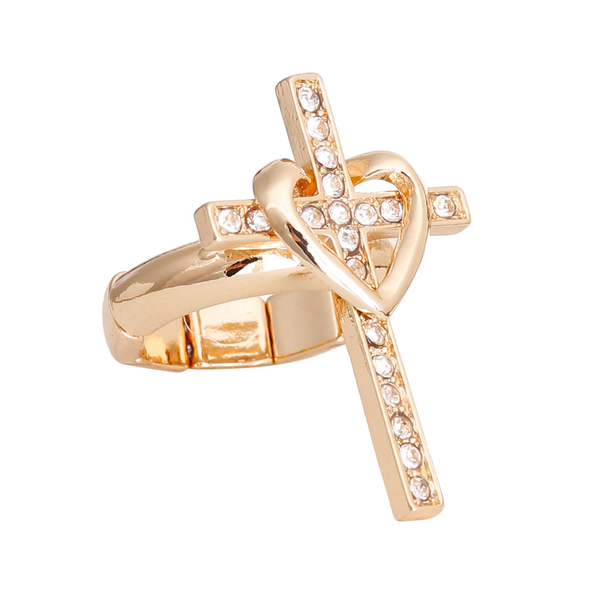Gold Heart Cross Polished Ring