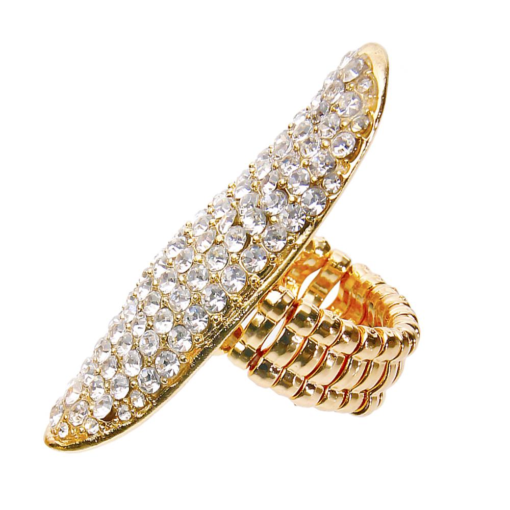 Rhinestone and Gold Long Oval Ring
