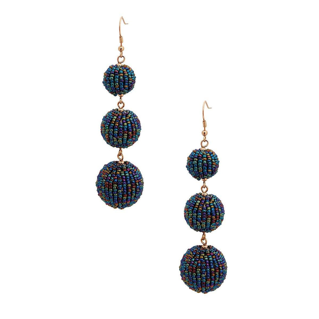 Mixed Blue Trio Seed Bead Ball Earrings