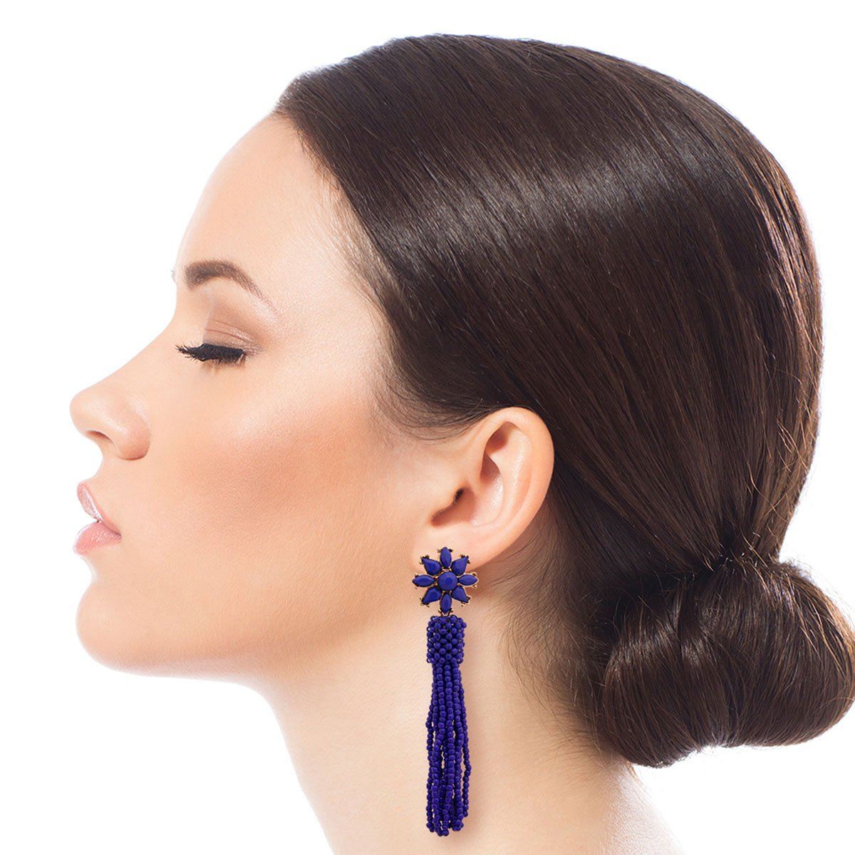 Blue Flower Seed Bead Earrings