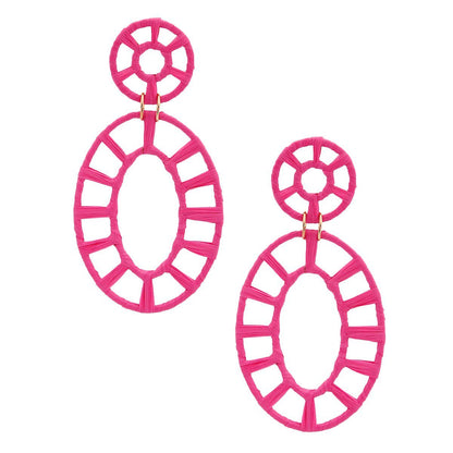 Pink Raffia Oval Earrings
