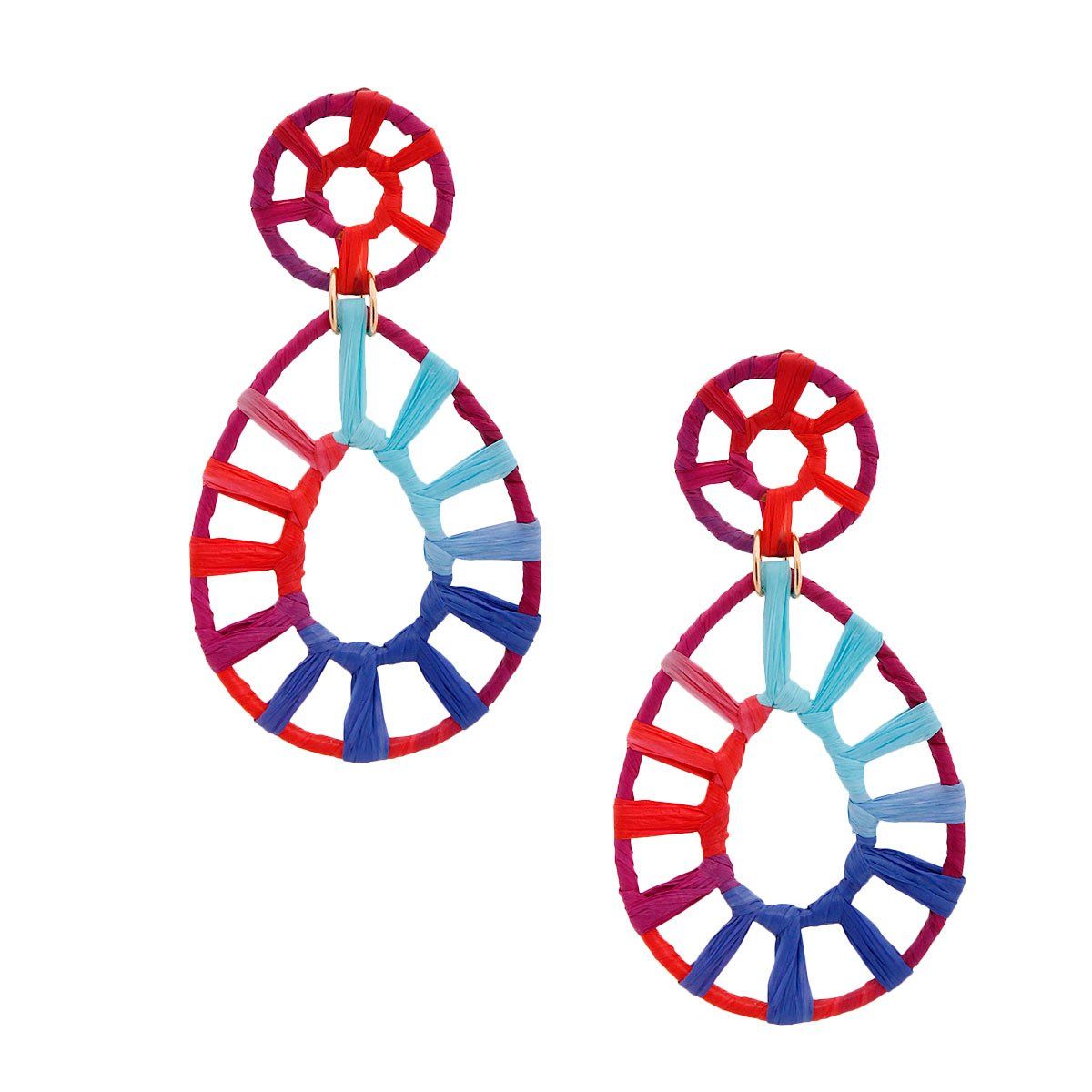 Multi Color Raffia Teardrop Earrings