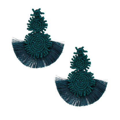 Peacock Blue Trio Bead Tassel Earrings