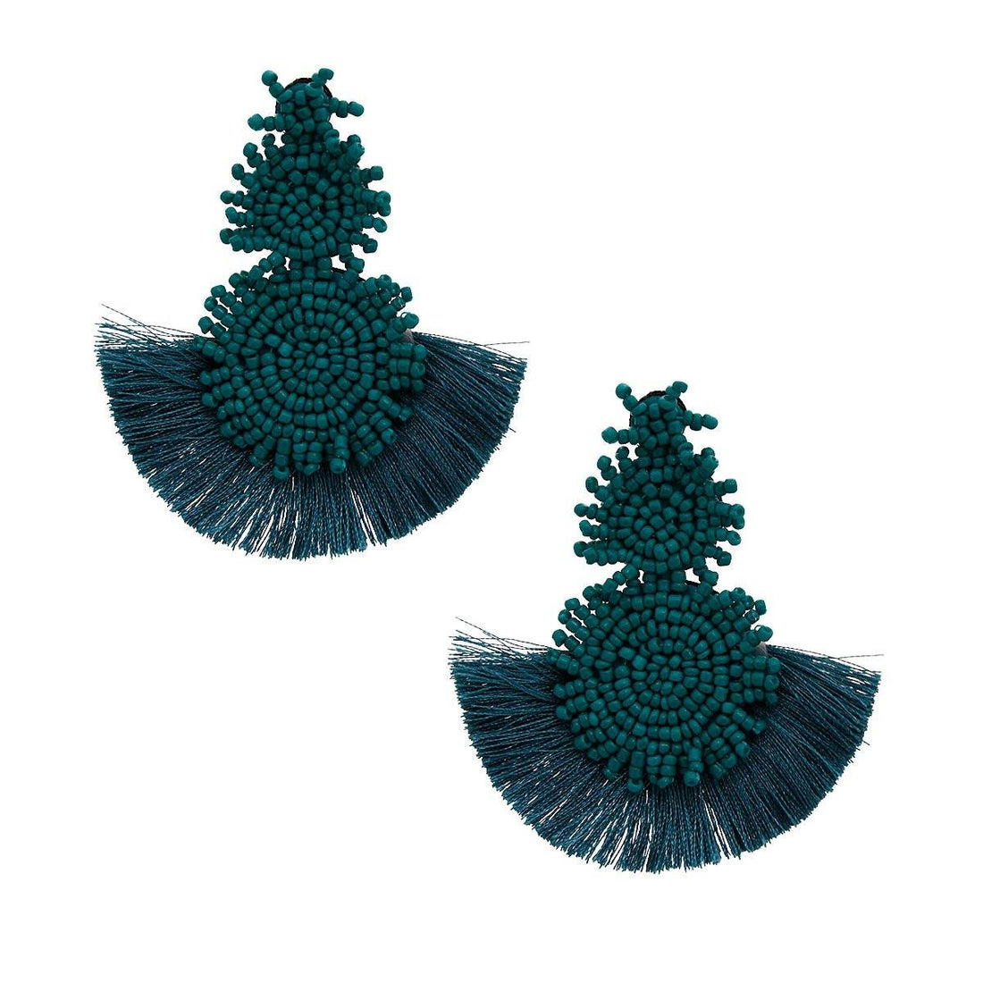 Peacock Blue Trio Bead Tassel Earrings