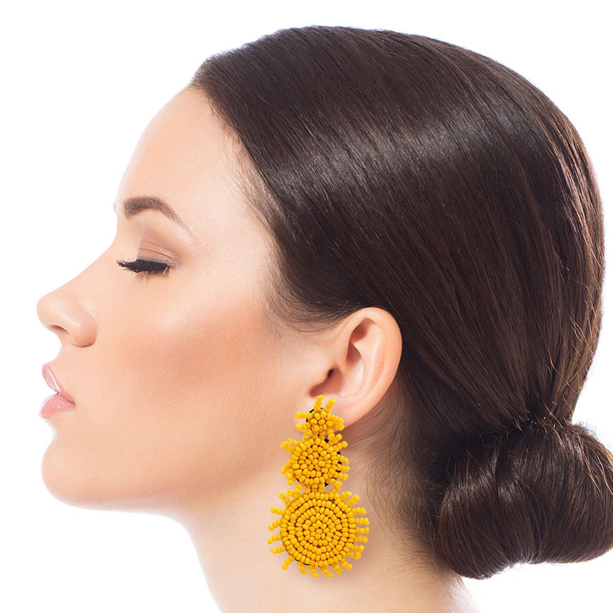 Yellow Trio Seed Bead Circle Earrings