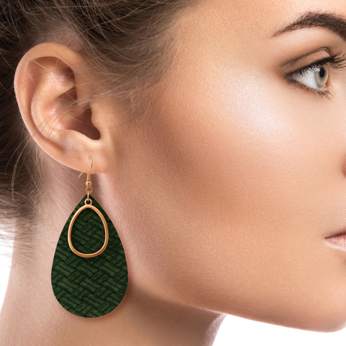 Green Leather Teardrop Earrings