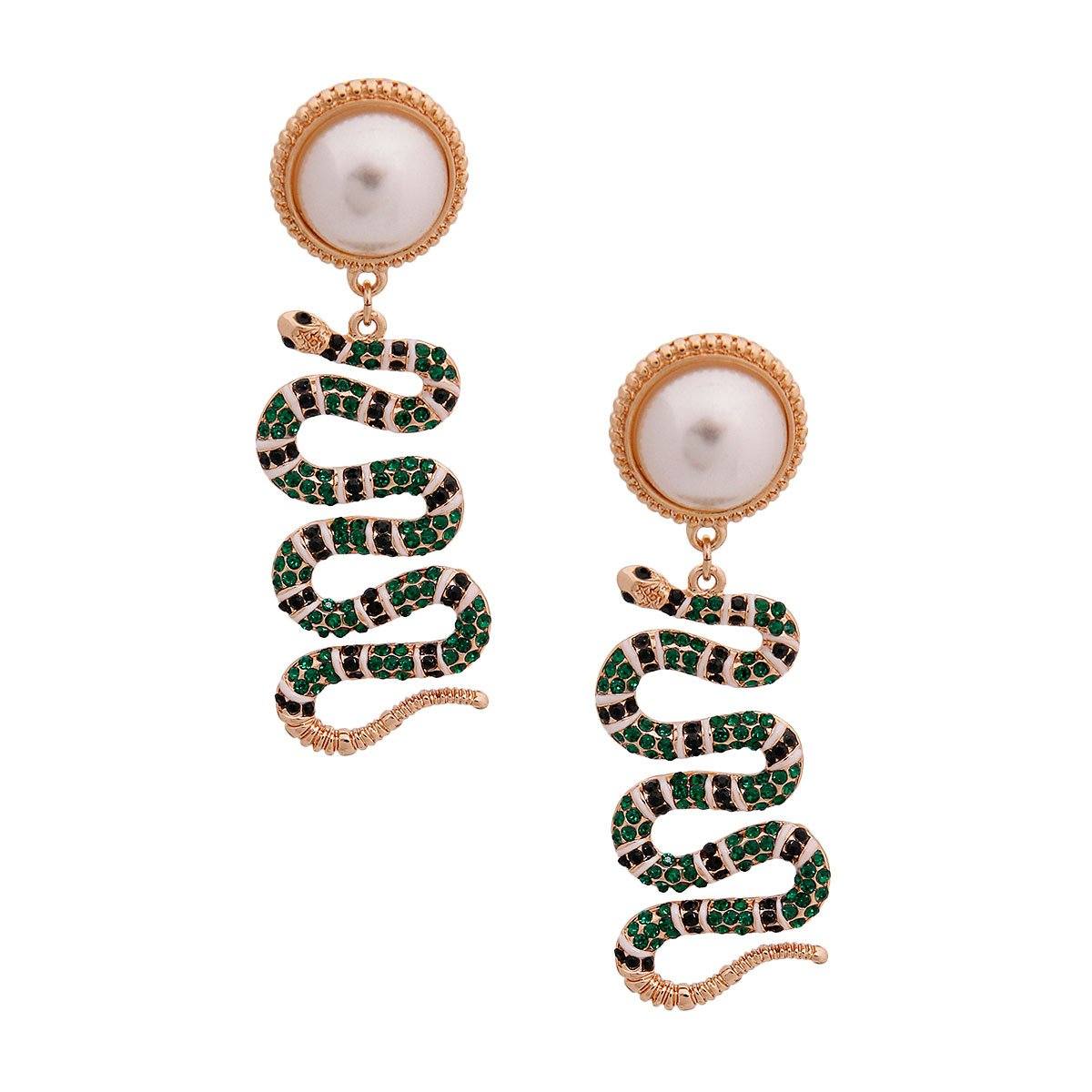 Designer Green Snake Pearl Earrings