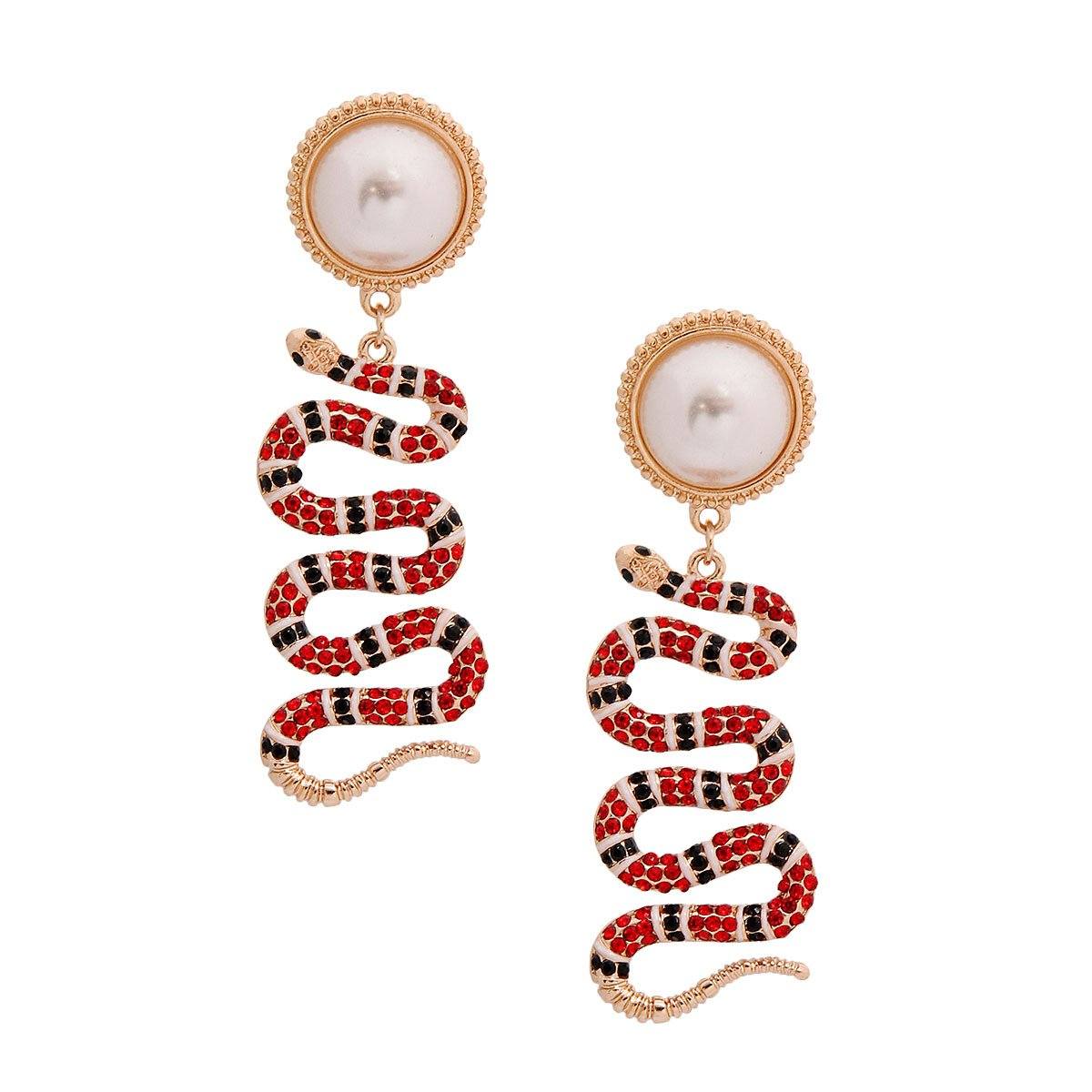 Designer Red Snake Pearl Earrings