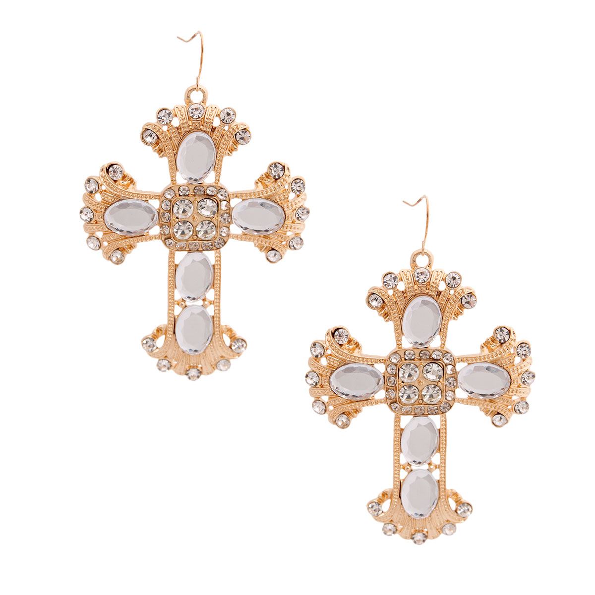 Elegant Gold Crystal Cross Earrings