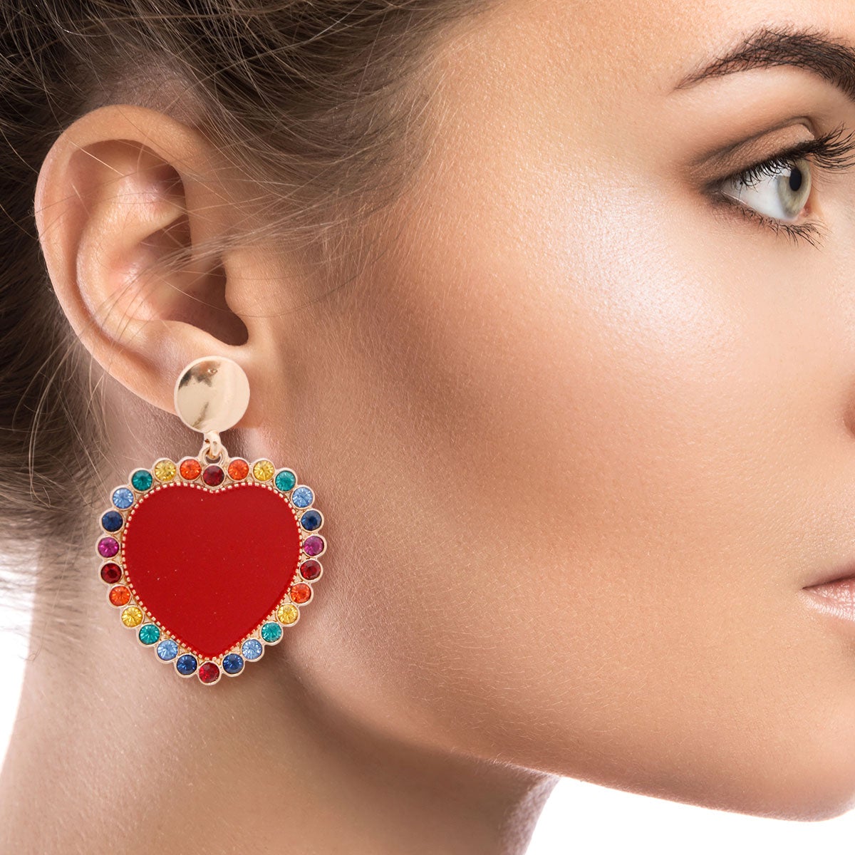 Red Heart and Rhinestone Earrings