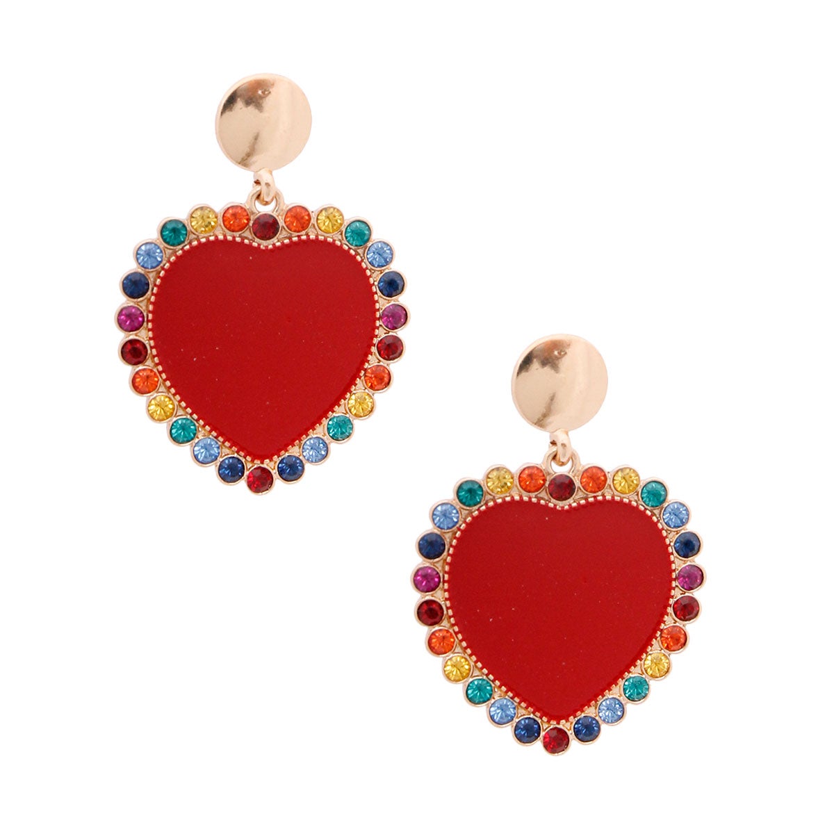 Red Heart and Rhinestone Earrings