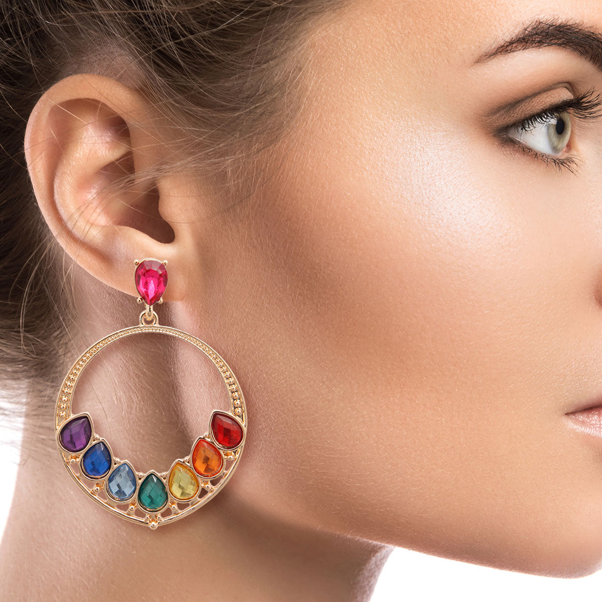 Rainbow Teardrop Round Earrings