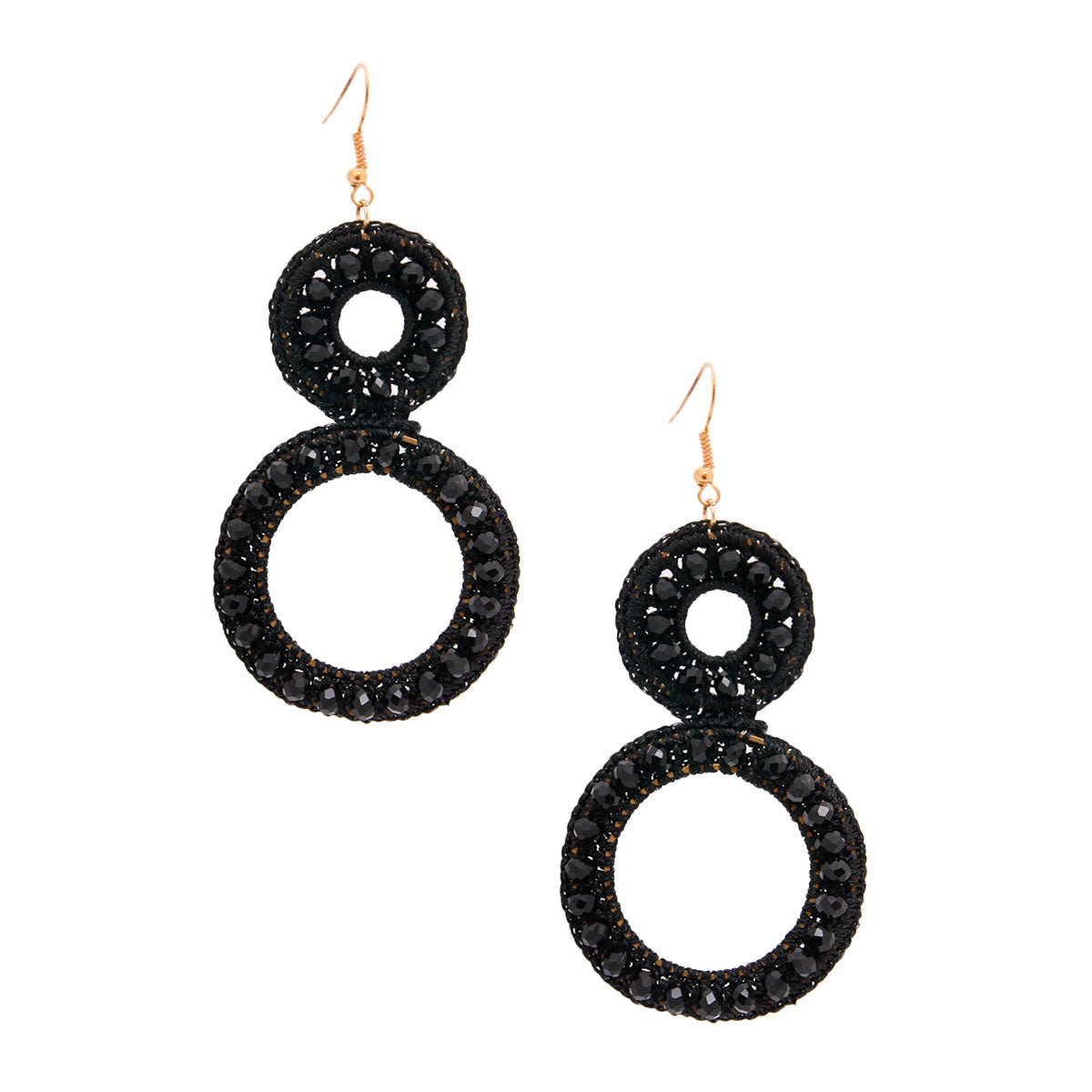 Black Woven Glass Bead Earrings