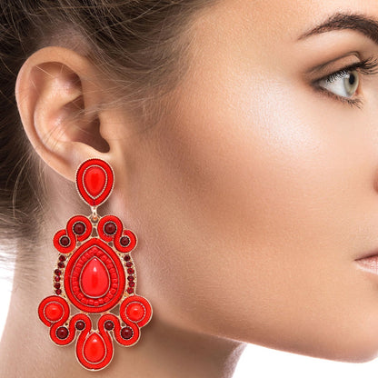 Gold and Red Soutache Earrings