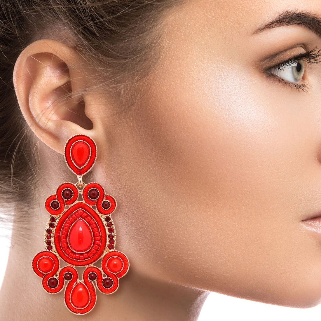 Gold and Red Soutache Earrings