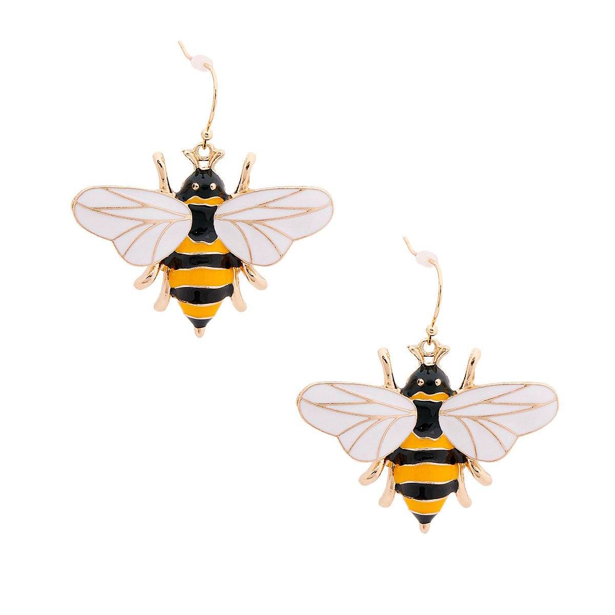 Designer Yellow Stripe Bee Earrings