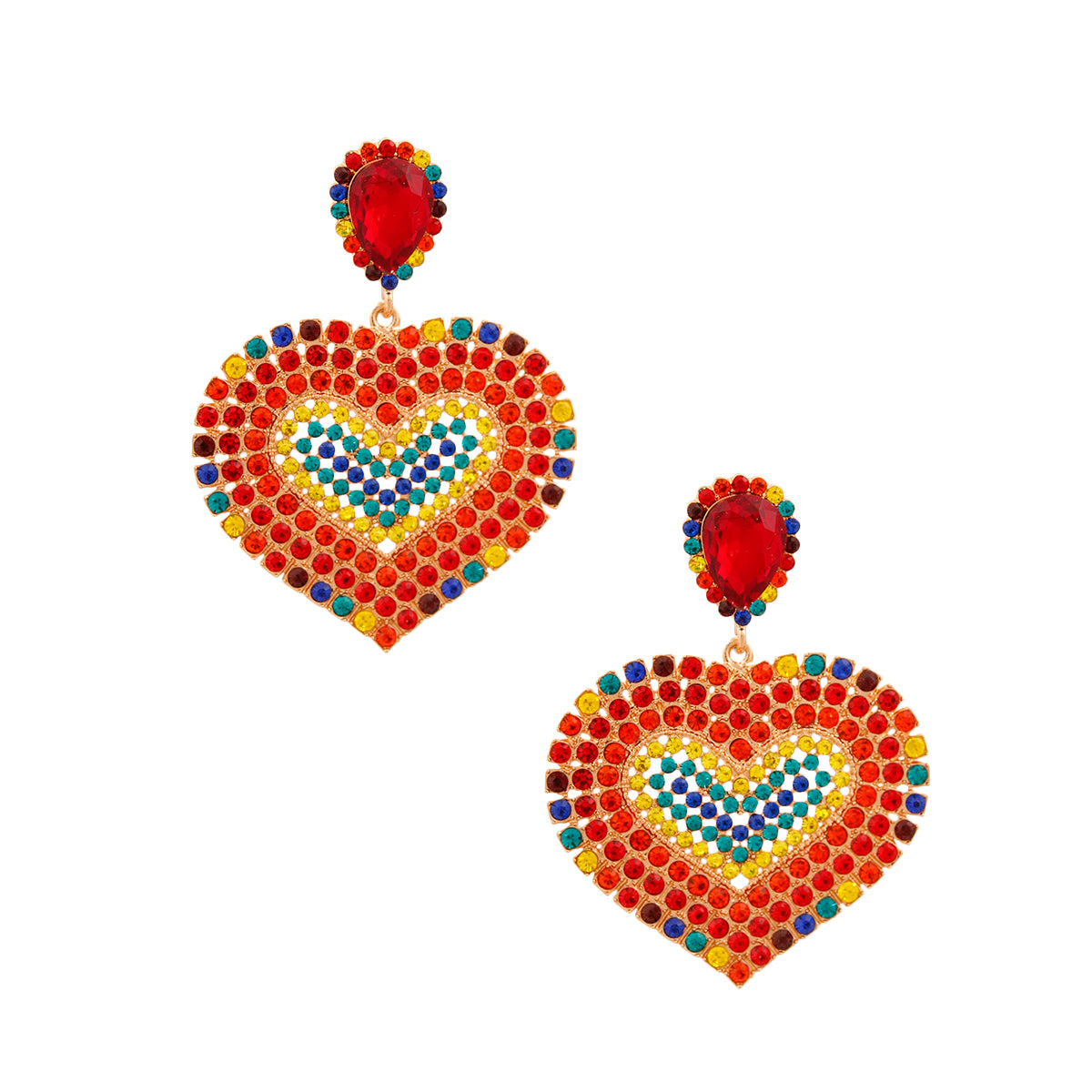 Rainbow Rhinestone Heart Earrings