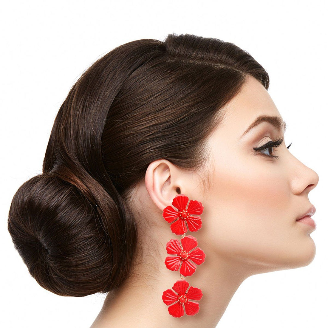 Red Metal Trio Flower Earrings