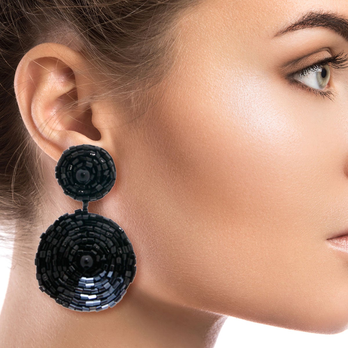 Black Embroidered Bead Earrings