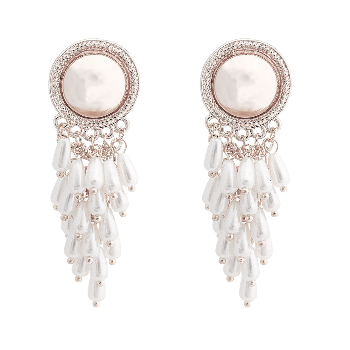 Silver Round Pearl Cluster Earrings