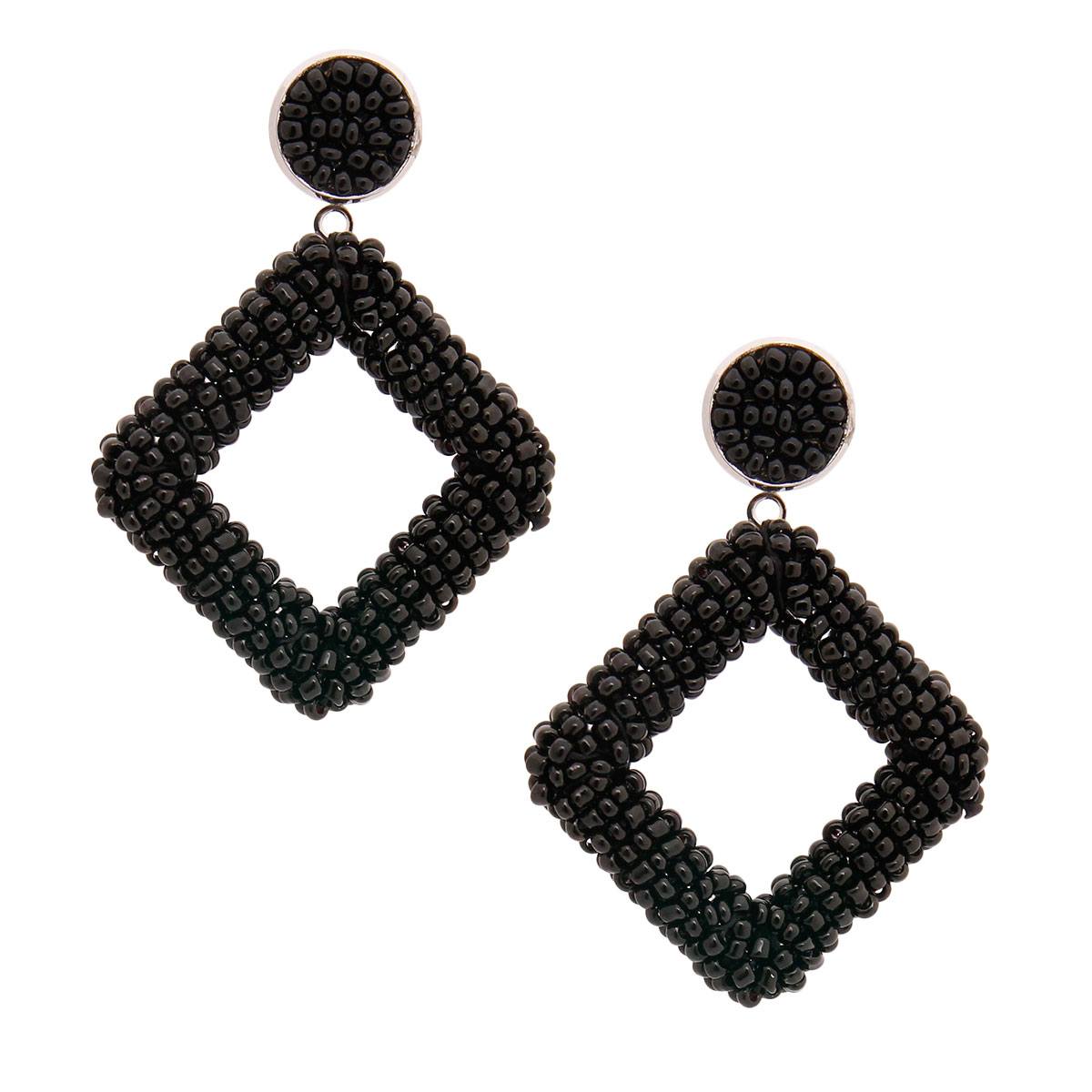 Black Seed Bead Diamond Earrings
