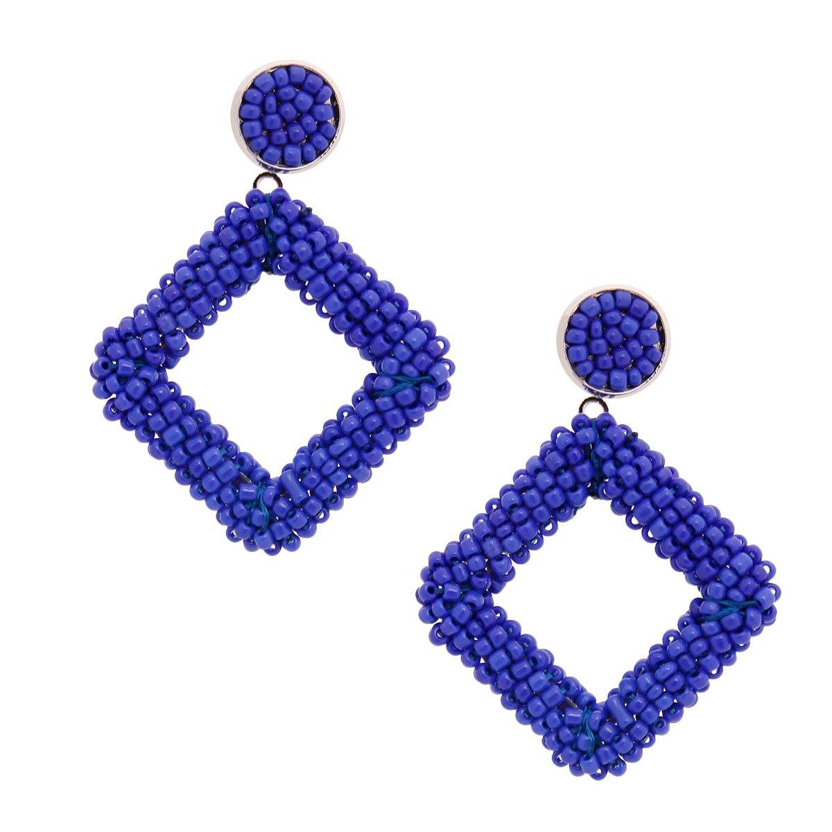 Blue Seed Bead Diamond Earrings