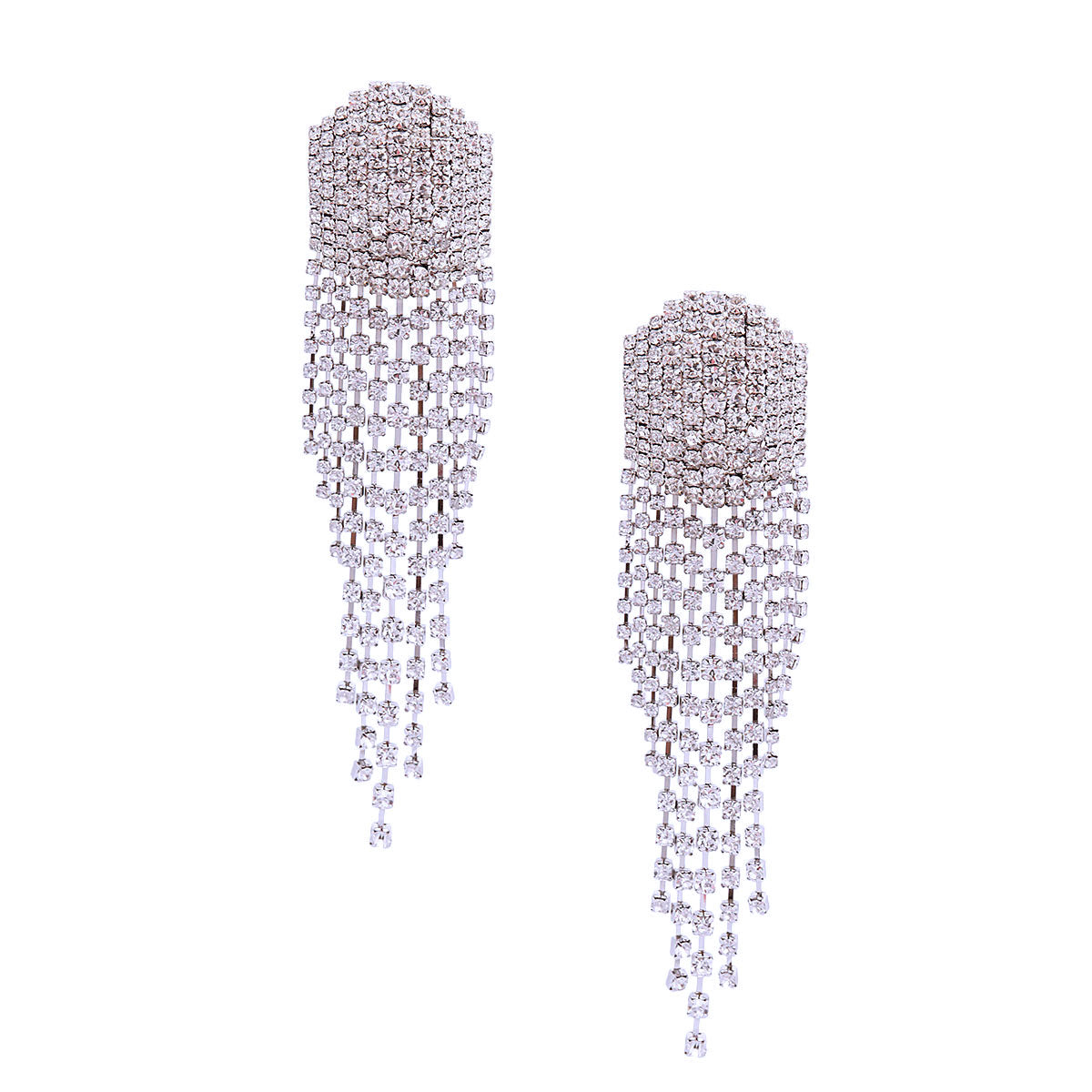 Long Fringe Silver Rhinestone Earrings