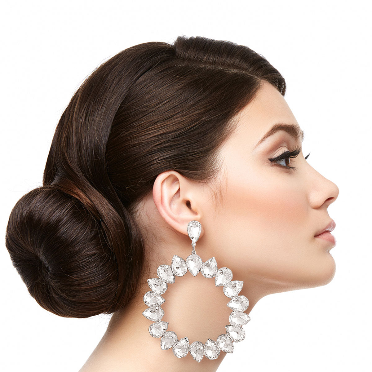 Silver Pear Crystal Wreath Earrings