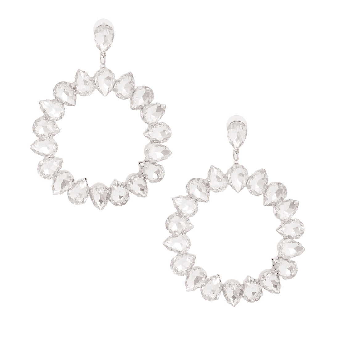Silver Pear Crystal Wreath Earrings
